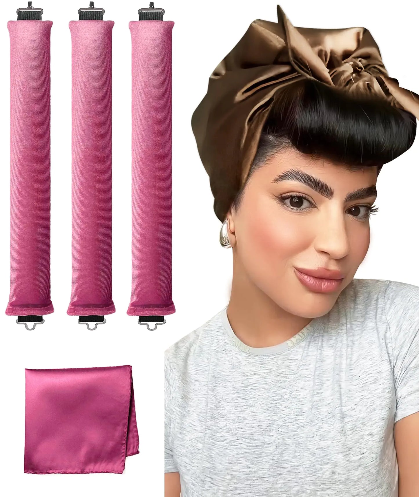 Little Velvet Overnight Blowout 3 Rods Heatless Hair Curler to Sleep in Satin Heatless Curls No Heat Hair Rollers for Short Hair Blowout Look Long Hair Styling Tools Pink
