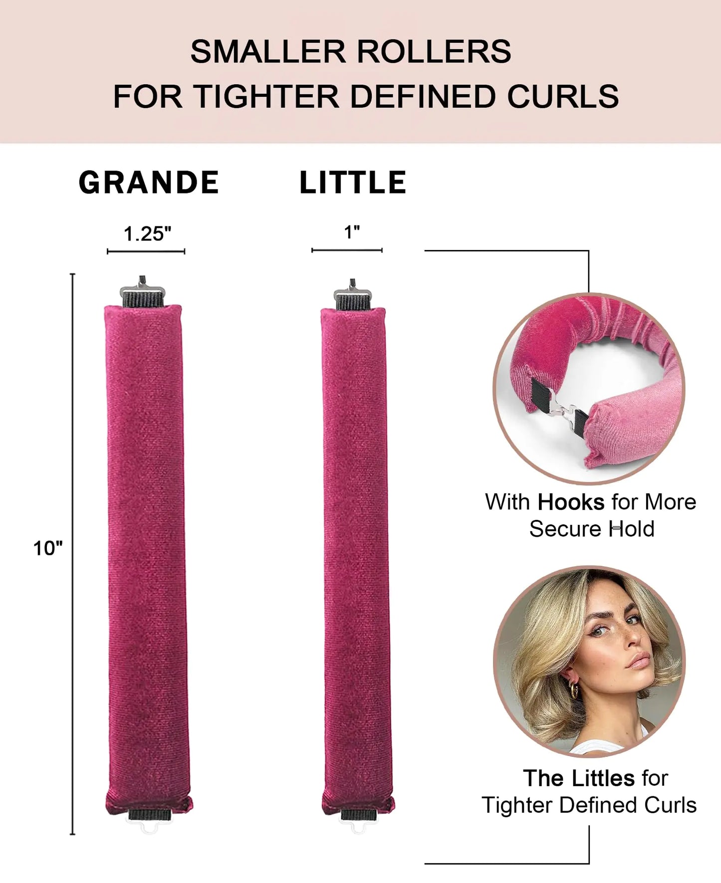 Little Velvet Overnight Blowout 3 Rods Heatless Hair Curler to Sleep in Satin Heatless Curls No Heat Hair Rollers for Short Hair Blowout Look Long Hair Styling Tools Pink