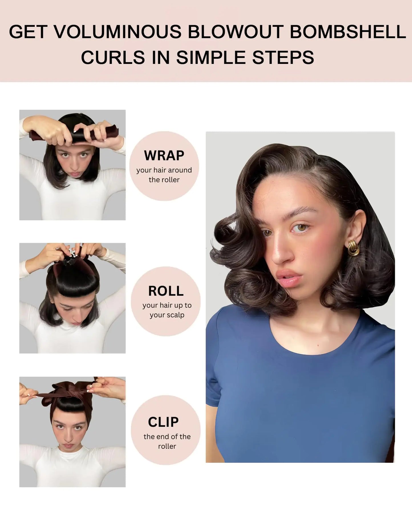 Little Velvet Overnight Blowout 3 Rods Heatless Hair Curler to Sleep in Satin Heatless Curls No Heat Hair Rollers for Short Hair Blowout Look Long Hair Styling Tools Pink